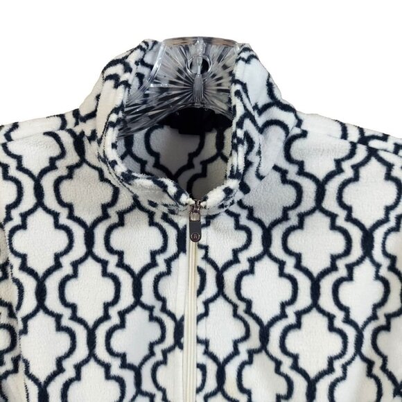 Lands' End Thermacheck Black & White Damask Print Quarter Zip Fleece Pullover - Picture 4 of 7